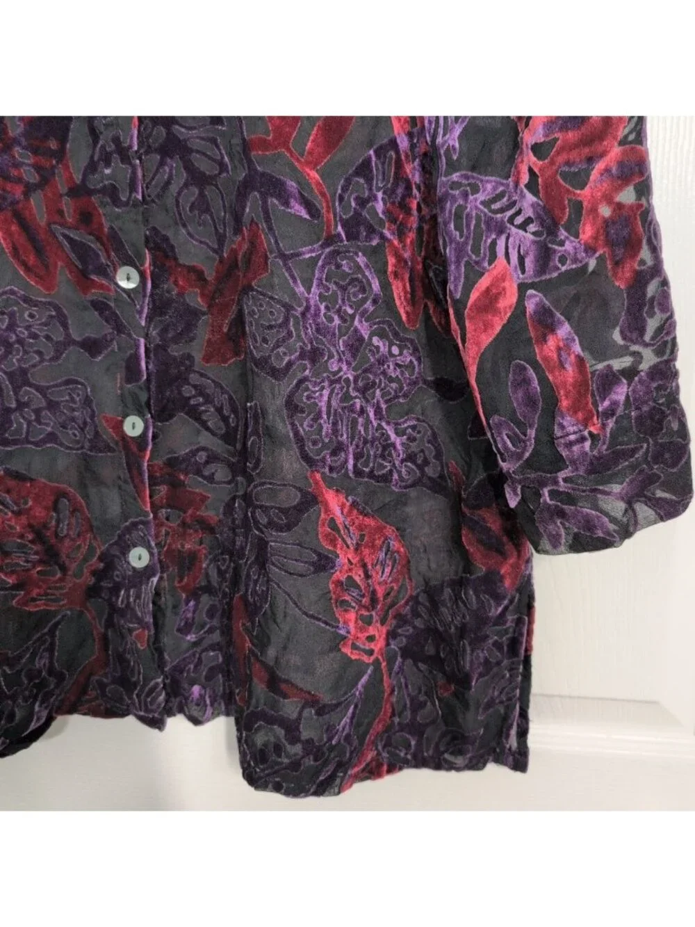 Ruby Rd Burnout Velvet Floral Shirt Womens Size 18 Black Whimsigoth Boho Cottage